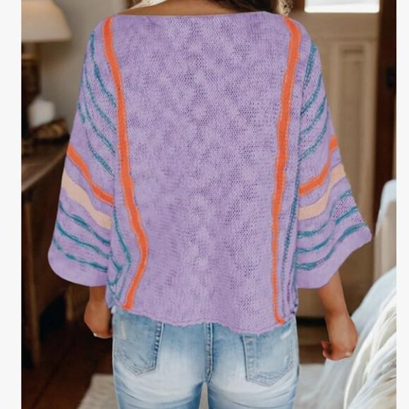 *SALE*  NWOT! Boho Purple Striped Knit Sweater - Picture 2 of 4